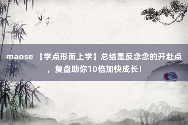 maose 【学点形而上学】总结是反念念的开赴点，复盘助你10倍加快成长！
